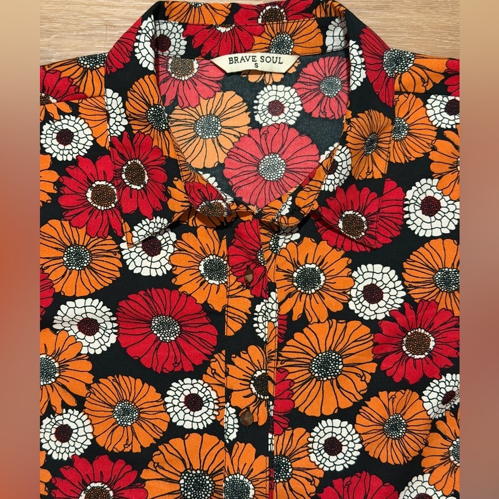 Brave Soul 70s Retro Mod Daisy Floral Mini Dress Button Front Groovy Boho S - Picture 11 of 16